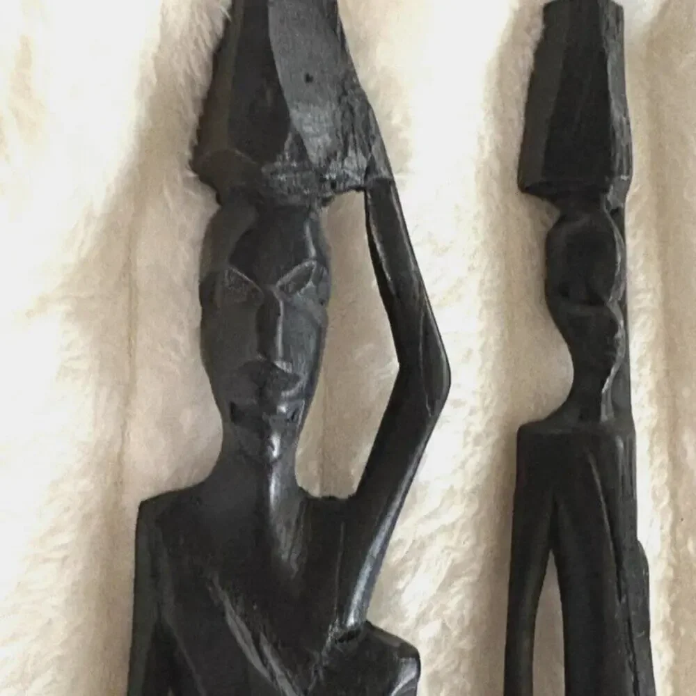Hand Carved Ebony Wood African Women & Baby Statue Figures